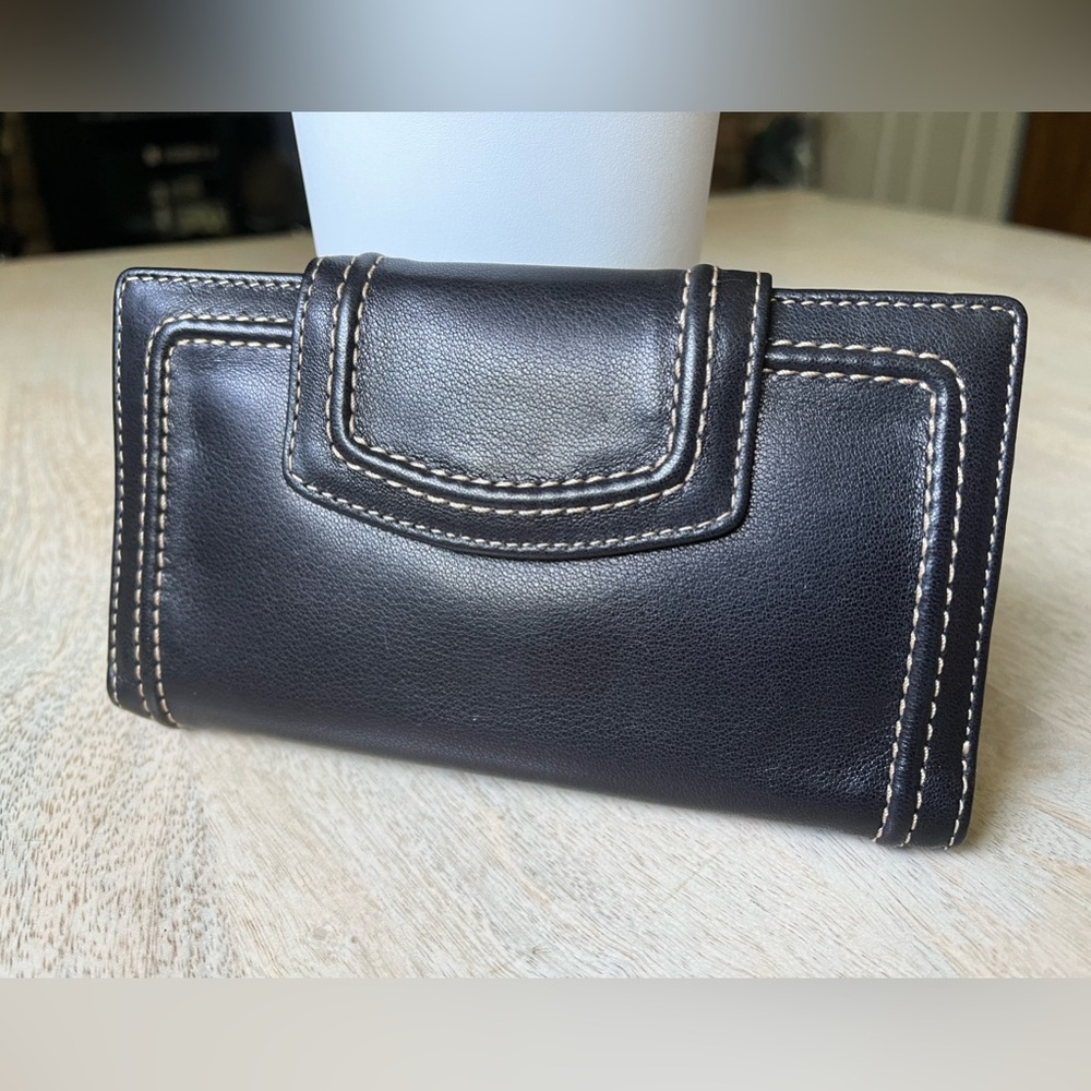 FOSSIL leather wallet black Never Used soft tab checkbook women’s wallet